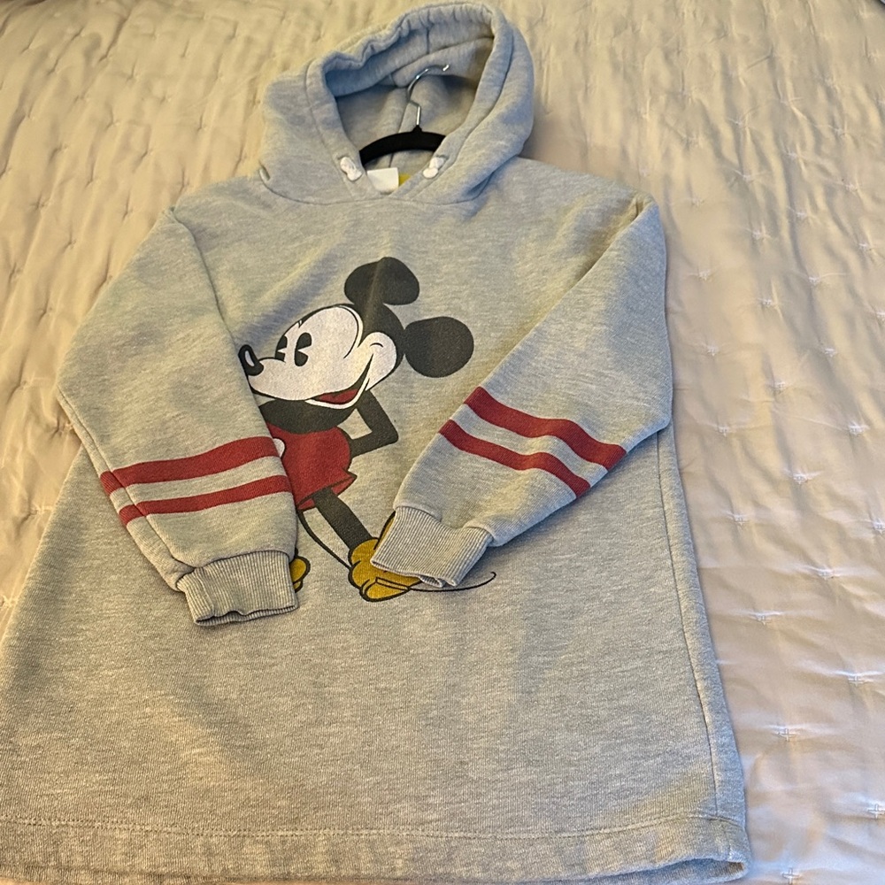 Zara + Disney Limited Edition Gray Hoodie with Mickey Print and Red Stripes